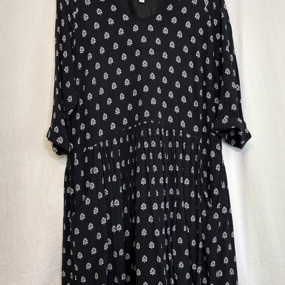 Black Floral Long Sleeve Midi Dress